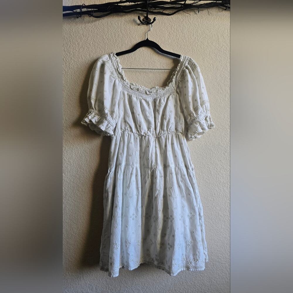 Off-White Floral Peasant Dress - Beach Dress - Boho Style - Hippie